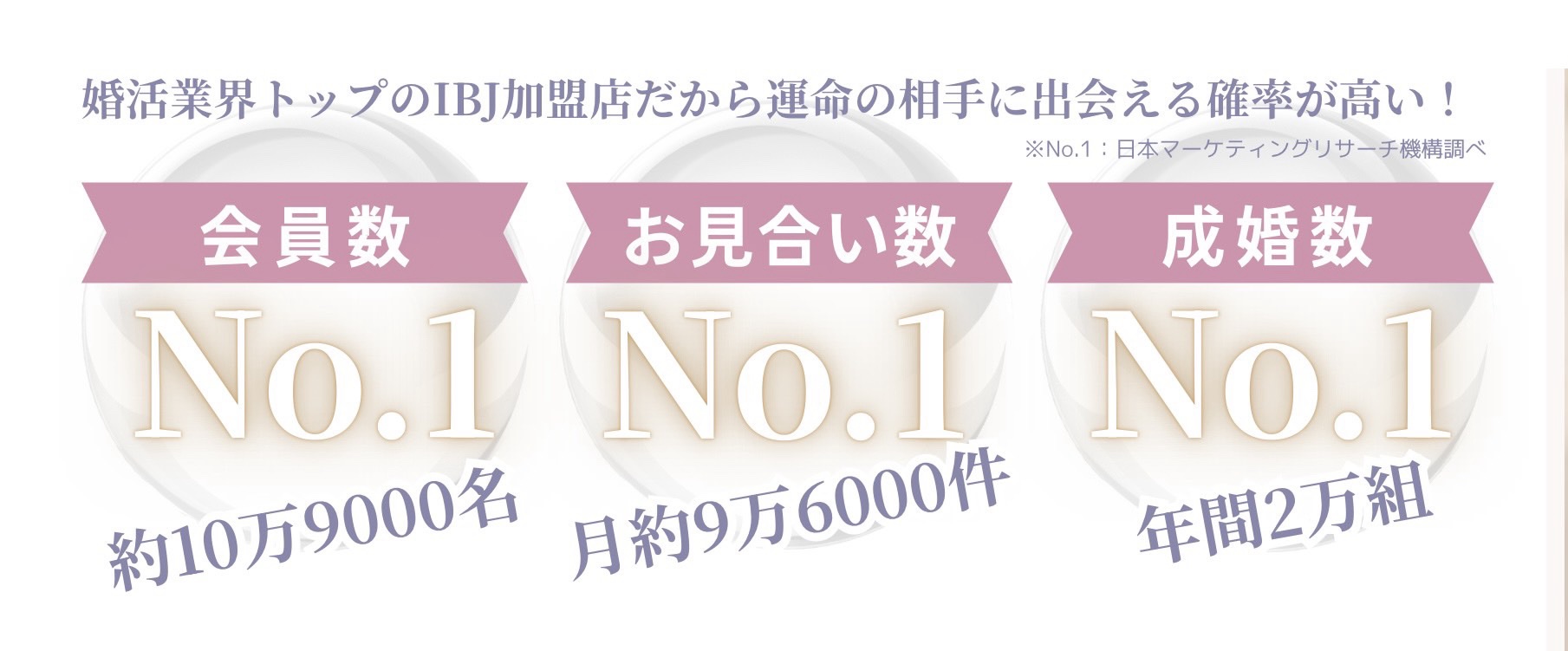 婚活業界トップのIBJ加盟店 会員数No.1 お見合い数No.1 成婚数No.1